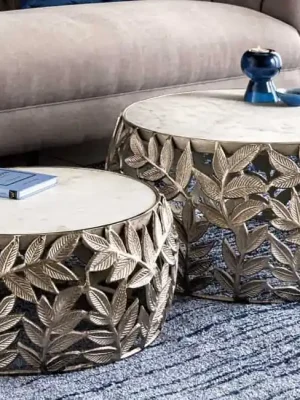 Designová souprava dvou konferenčních stolků z mramoru Abstract Leaf 70cm Levný