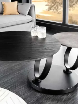 Sleva Moderní keramický otočný konferenční stolek Dancing Rings Šedá 80-134cm