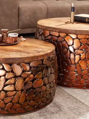 Sada 2 konferenčních stolků Stone Mosaic v měděném vzhledu Mango Pouze Dnes