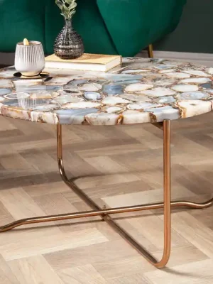 Luxusní konferenční stolek z achátu Noble modrý 62cm Oblíbený