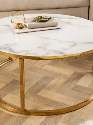 Luxusní konferenční stolek v mramorovém vzhledu Elegance bílý 80cm Tovární Cena