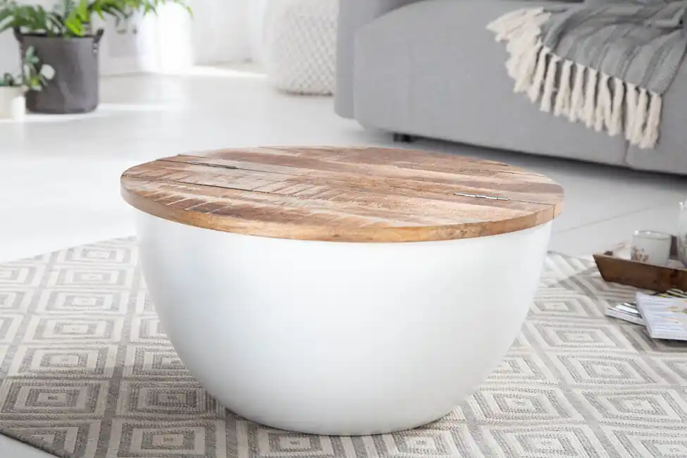 Moderní konferenční stolek z masivu Industrial Storage Mango 70cm Tovární Cena