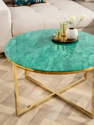 Top Prodej Luxusní konferenční stolek v mramorovém vzhledu Elegance zelený 80cm