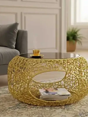 Designový konferenční stolek SPIN 75 cm Zlatý / Černé sklo Omezená Nabídka