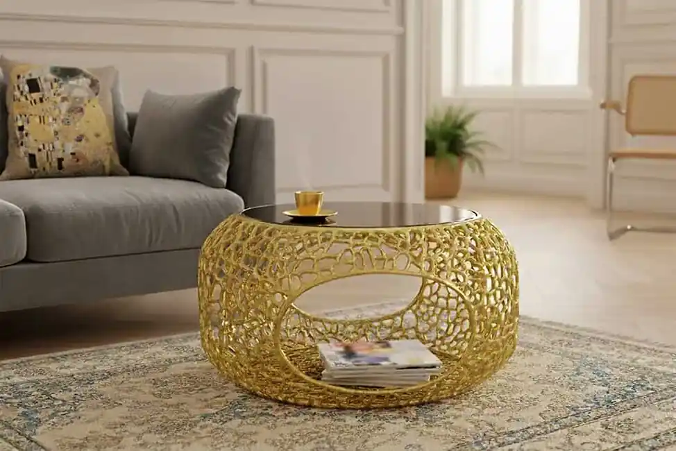 Designový konferenční stolek SPIN 75 cm Zlatý / Černé sklo Omezená Nabídka