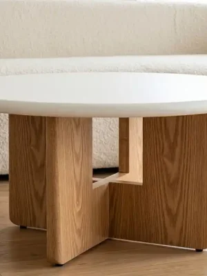 Kulatý konferenční stolek Hiro mikrocement a dub 80 cm Horká Nabídka