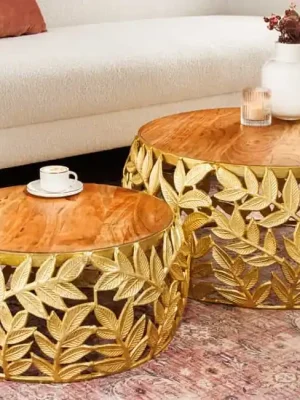 Kup Teď Designová souprava dvou konferenčních stolků z masivu Abstract Leaf akácie 70cm