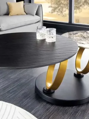 Moderní keramický otočný konferenční stolek Dancing Rings Natur 80-134cm Top Prodej