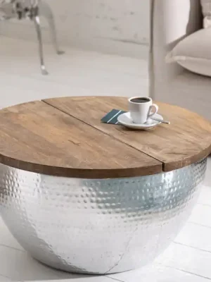 Moderní konferenční stolek s úložným prostorem Orient Storage stříbrný 60cm Zlevněný