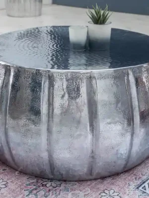 Orientální hliníkový konferenční stolek Marrakesch stříbrný 65cm Oblíbený