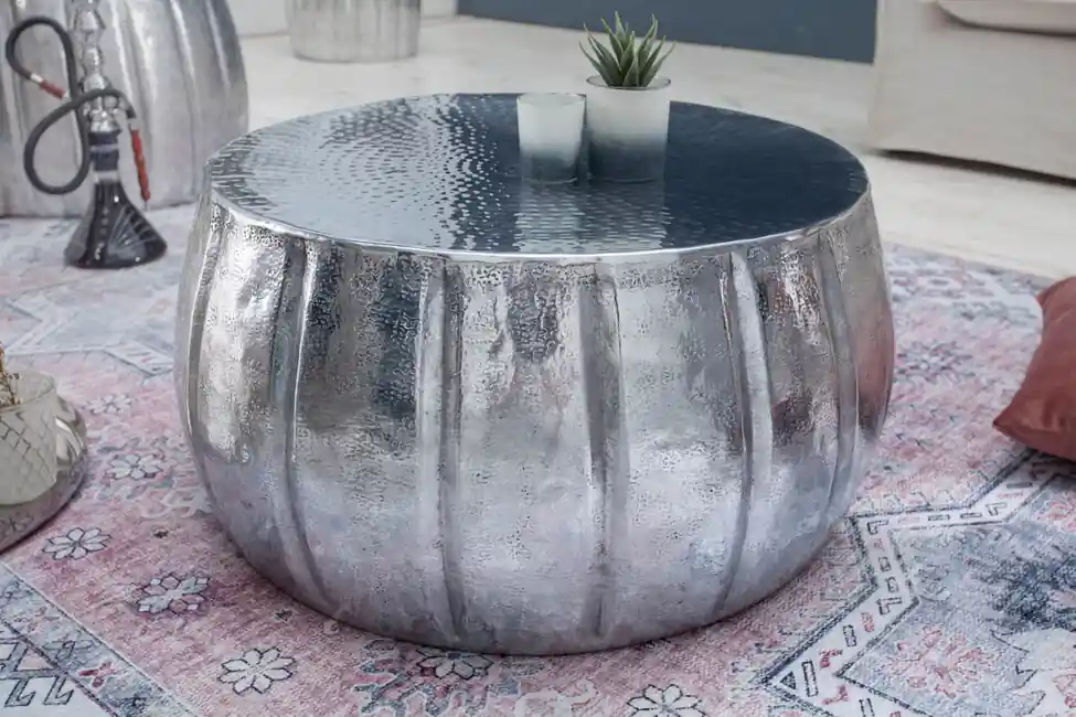 Orientální hliníkový konferenční stolek Marrakesch stříbrný 65cm Oblíbený