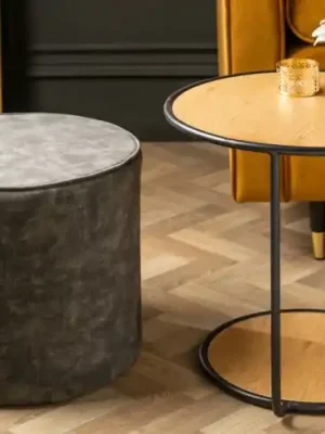 Odkládací stolek z masivu Studio Dub se sametovou taburetkou 55cm Super Cena