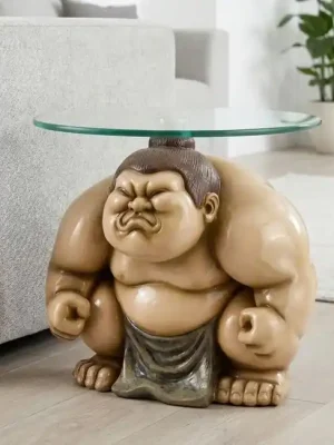 Designový odkládací stolek Rikishi 32 cm – Sumo bojovník se sklem Expresní Doručení