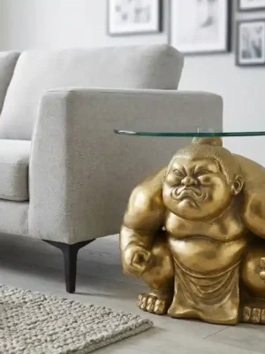 Designový odkládací stolek Zlatý Yokozuna 32cm – Socha a nábytek v jednom Vysoce Kvalitní