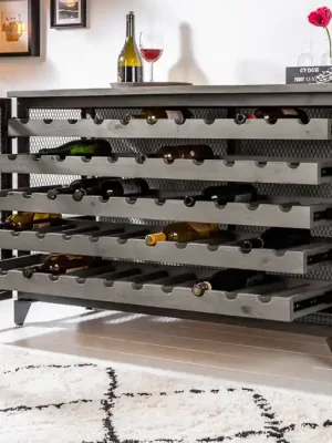Průmyslová vinotéka z masivu Bodega borovice seda 127cm Oblíbený