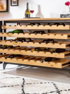 Průmyslová vinotéka z masivu Bodega borovice natur 127cm Sleva