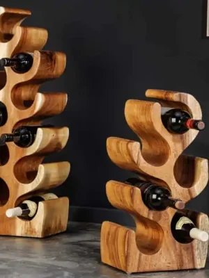 Designový stojan na víno ze suarového dřeva Arte 52cm Akce