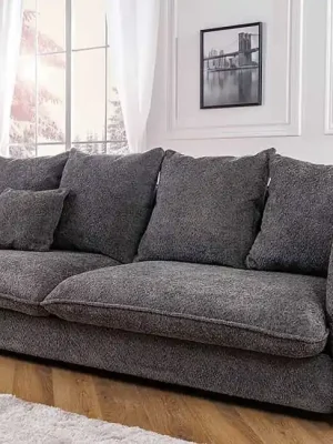 Designová 3-místná pohovka Cocooning šedá bouclé 225cm Horká Nabídka