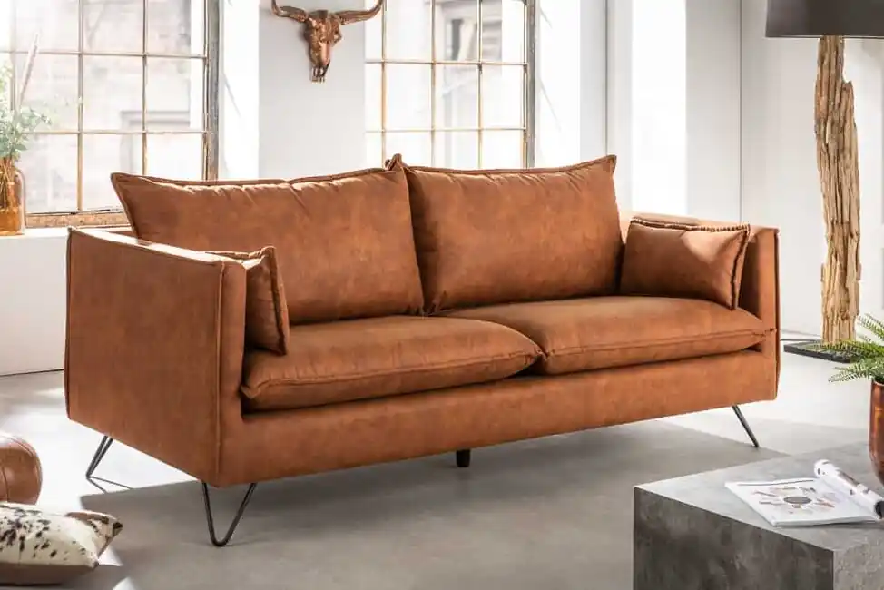 Originální Designová 3-místná pohovka Rocas hnědá mikrovlákno 195cm