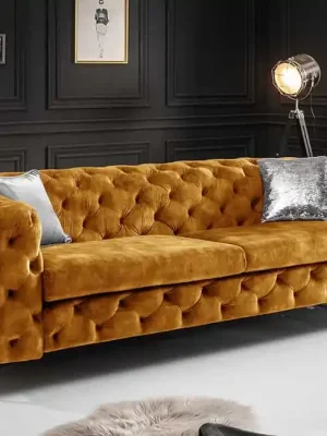 Výhodná Nabídka Designová 3-místná pohovka Barock Style hořčicová samet 235cm