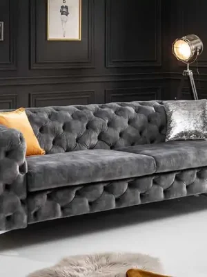 Akce Designová 3-místná pohovka Barock Style šedá samet 235cm