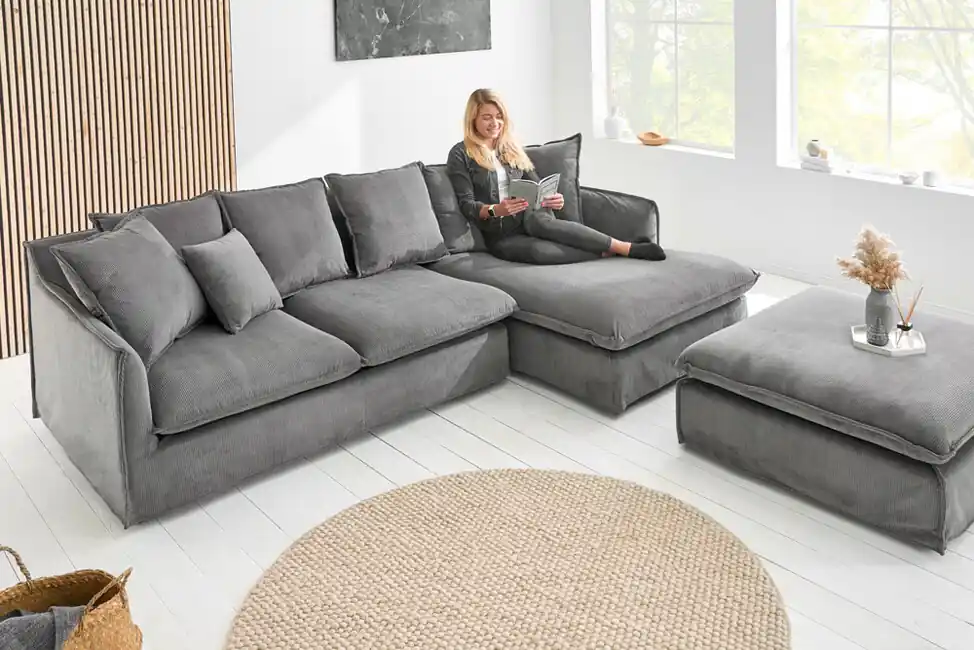 Tovární Cena Rohová sedací souprava Heaven šedá manšestr 255cm