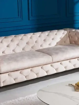 Designová 3-místná pohovka Barock Style šampaňská samet 235cm Dokud Zásoby Vydrží