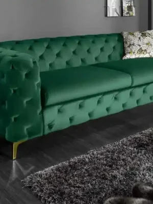 Sleva Designová 3-místná pohovka Barock Style 235 cm zelený samet / zlaté nohy