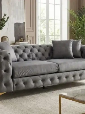 Top Prodej Trojmístná sametová pohovka Chesterfield VICTORIA šedá