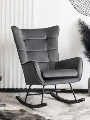 Designové houpací křeslo Bergen šedá velur Zlevněný