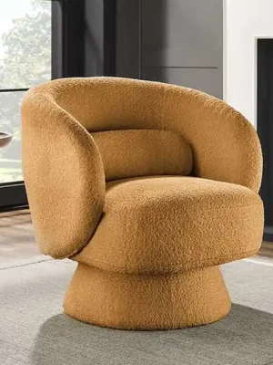 Designové otočné křeslo Herning hořčicová bouclé Horká Nabídka