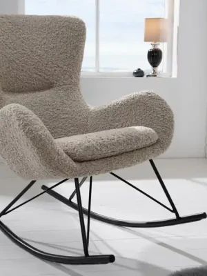 Designové houpací křeslo Scandinavia Swing šampaňská bouclé Horká Nabídka