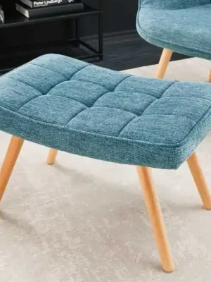Pouze Dnes Moderní taburet Malmö strukturovaná látka bukové nohy modrá 60cm