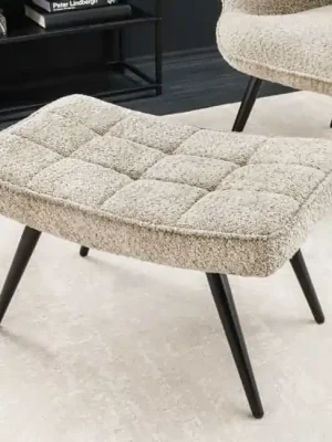 Moderní taburet Malmö bouclé šampaňská greige 60cm Aktuální