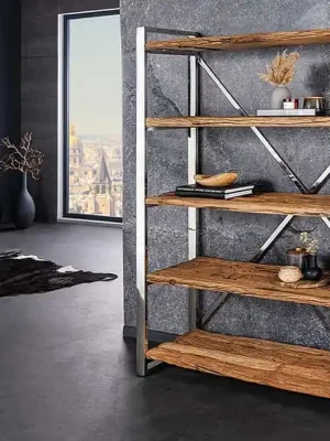 Designový regál z masivu a nerezavějící oceli Barracuda Teak 183cm Omezená Nabídka