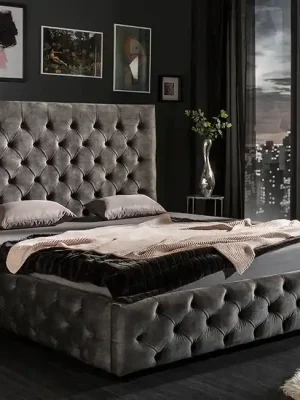 Top Prodej Designová manželská postel Paris tmavě šedý samet 160x200cm