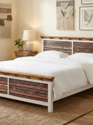 Hit Sezóny Designová postel z masivu Bali 180x200 - Staré dřevo a bílý lak