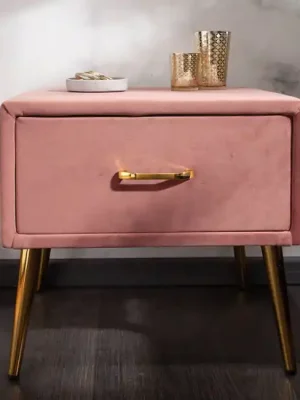 Pouze Dnes Retro noční stolek ze sametu Famous starorůžový 45cm