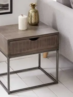 Speciální Cena Designový noční stolek Iron Craft z masivu akácie šedá 45cm