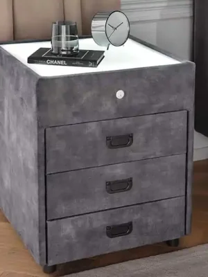 Designový noční stolek s LED osvětlením Miramas šedý samet 45cm Víkendová Akce