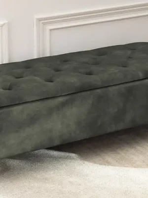 Čalouněná lavice k posteli s úložným prostorem Maia zelená samet 120cm Zlevněný