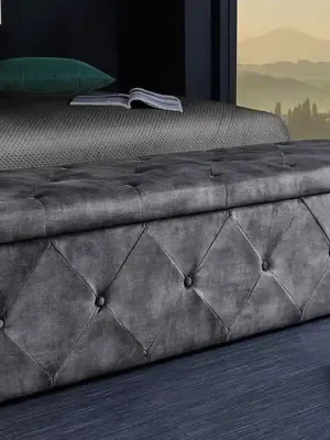 Designová lavice s úložným prostorem Monaghan šedá samet 140cm Sleva