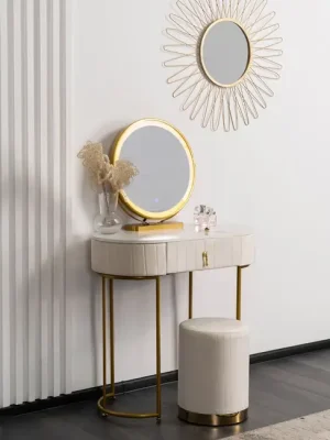 Toaletní stolek se zrcadlem a taburetem Amiens béžová/zlatá 79cm Poslední Šance