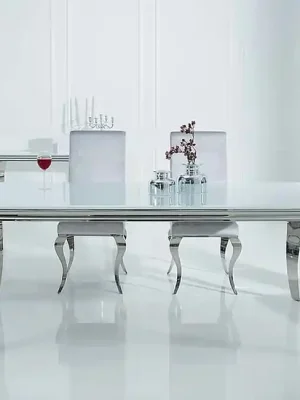 Tovární Cena Skleněný jídelní stůl Barock White bílá stříbrná 180cm