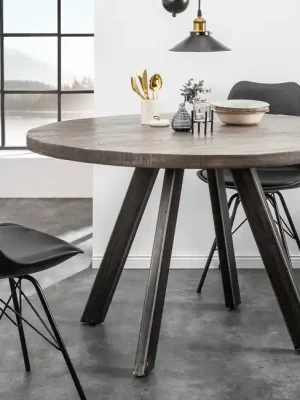 Finální Výprodej Kulatý jídelní stůl z masivu Iron Craft Mango šedý 120cm
