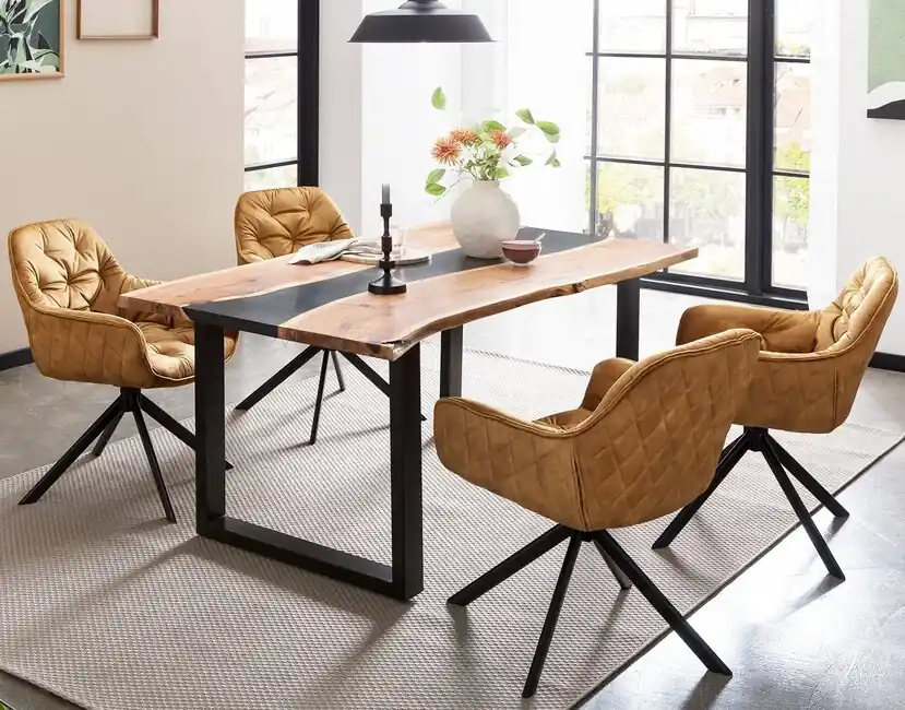 Ihned K Objednání Designový jídelní stůl Stream z masivu s černou epoxidovou pryskyřicí akácie 170cm