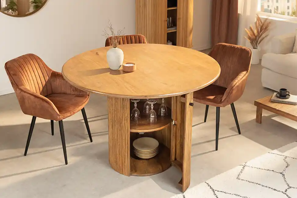 Kulatý stůl do jídelny s úložným prostorem Gap mangové dřevo 120cm Originální