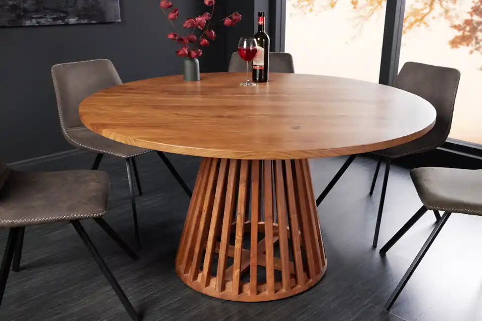Kulatý jídelní stůl z masivu Jade Akácie 130cm Nízká Cena