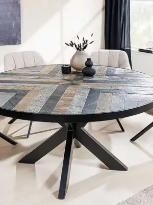 Luxusní kulatý jídelní stůl Stone kamenná dýha 120cm Must-Have