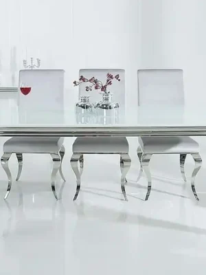 Skleněný jídelní stůl Barock White bílá stříbrná 200cm Super Cena